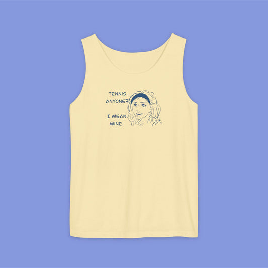 TENNIS ANYONE?  I MEAN WINE.: Tennis and Wine Tank Top - Cute Summer Tee for Wine Lovers, Sports Enthusiasts, Perfect for Gifts, BBQs, Parties