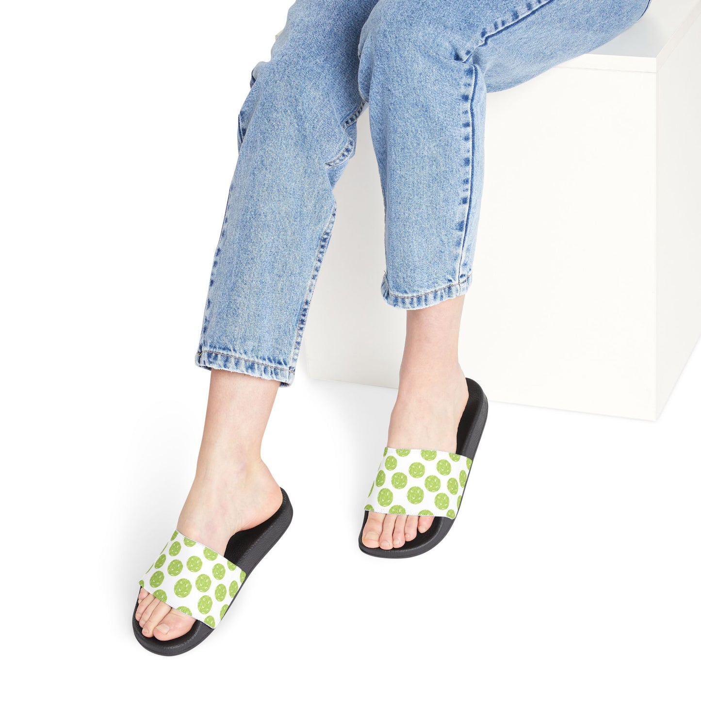 Pickleball Patterned Chic Women's Sandals, Comfortable Slip-On Shoes, Summer Footwear, Casual Pool Slides, Trendy Removable-Strap Sandals