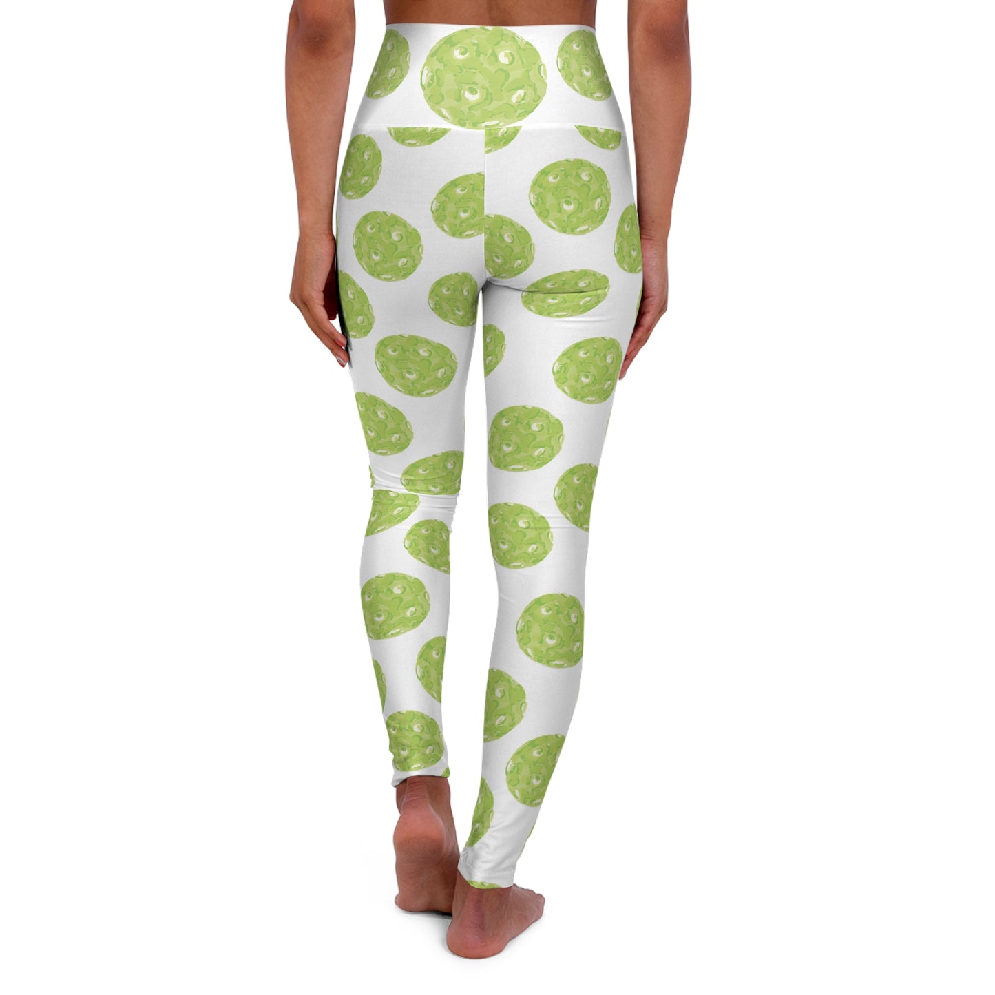 Pickleball Patterned High Waisted Yoga Leggings with Fun Green Polka Dot Design, Activewear Leggings, Fitness Apparel, Gift for Yogis, Stylish Workout Pants
