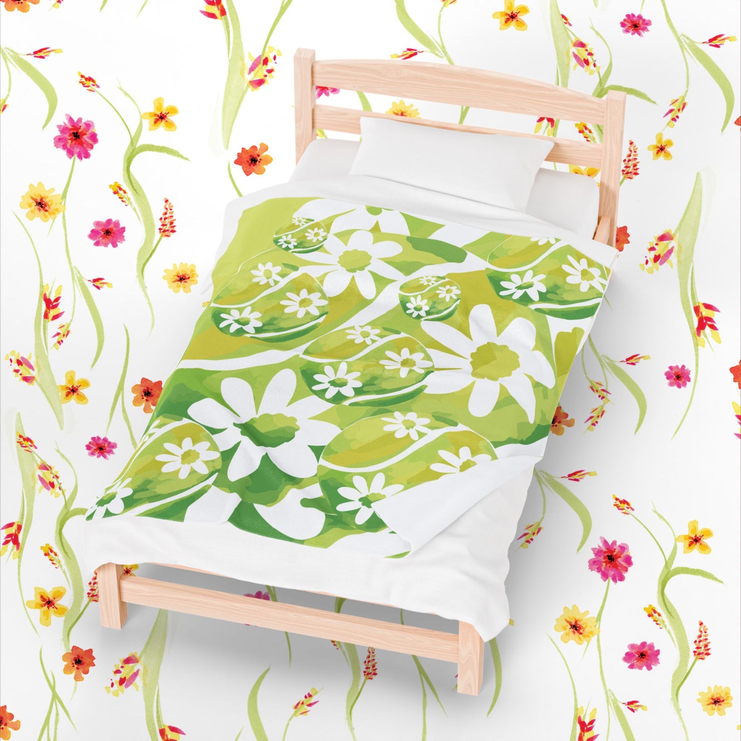 Teenis Ball Daisy Vibrant Floral Velveteen Plush Blanket, Cozy Gift for Home, Spring Decor, Outdoor Picnics, Birthday Present, Tennis gift
