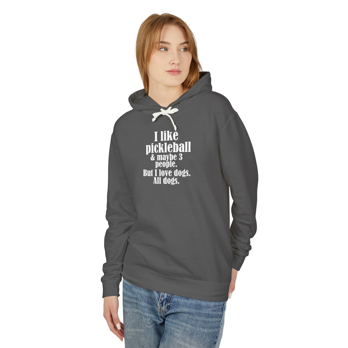 "I like pickleball and maybe three people, but I love all dogs." Pickleball Lover's Hoodie | Sports Sweatshirt, Funny Pickleball Gift, Activewear, Unisex Apparel, Fun Sportswear