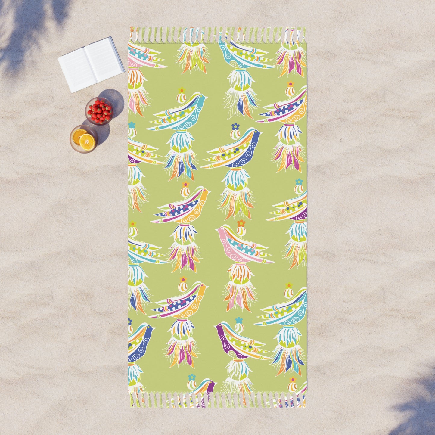 French Tassel Bird Boho Beach Towel, Vibrant Bohemian Bathing Accessory, Summer Picnic Essential, Poolside Comfort, Coastal Decor, Travel Blanket