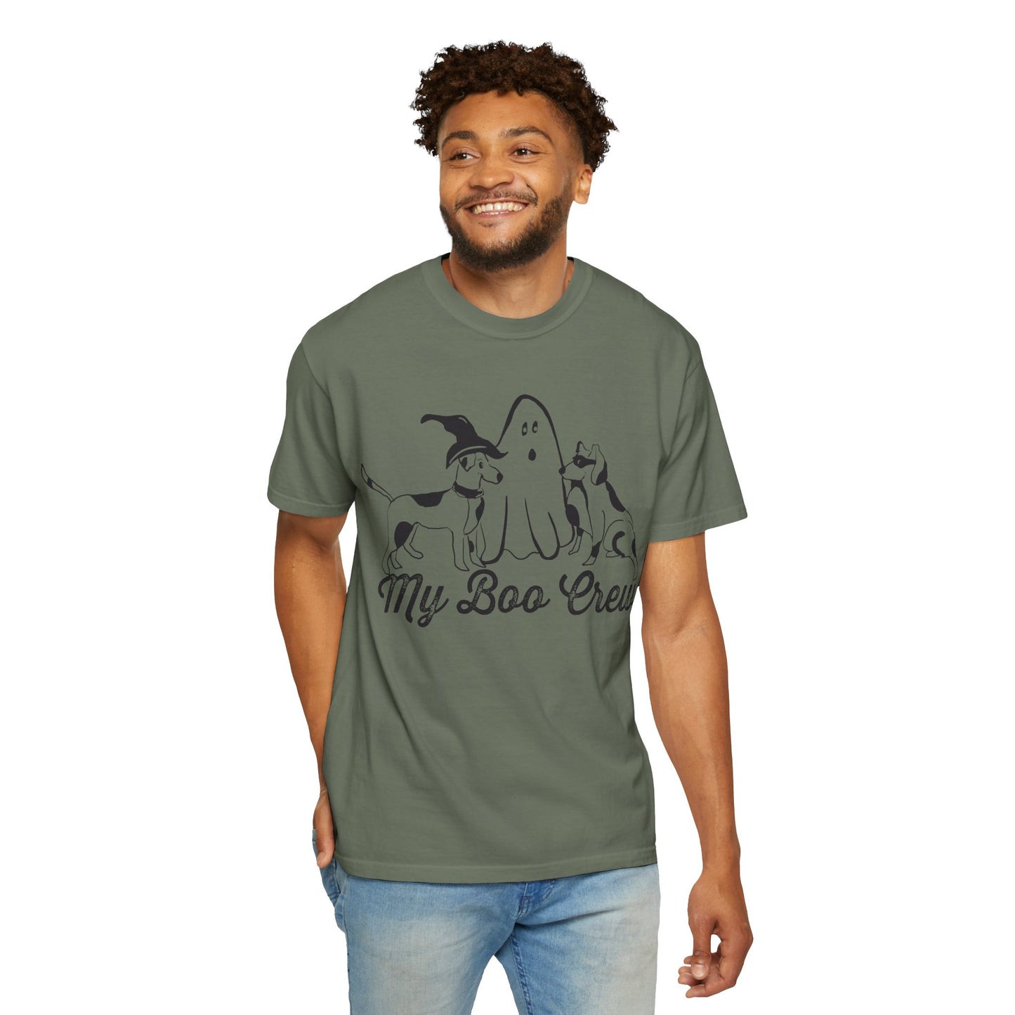 My Boo Crew Halloween T-Shirt, Cute Dog Ghost Tee, Halloween Unisex Garment-Dyed Shirt, Pet Lovers Gift, Autumn Apparel, Fun Halloween Outfit