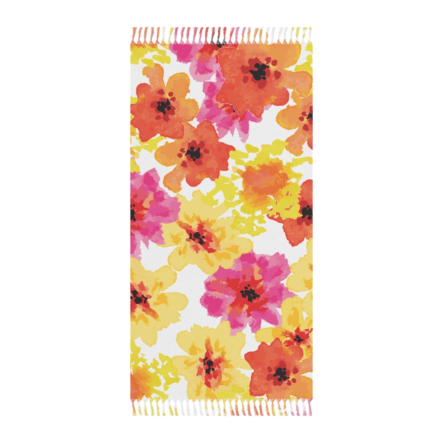 Boho Floral Beach Towel — Watercolor Pink & Orange Floral Turkish Towel