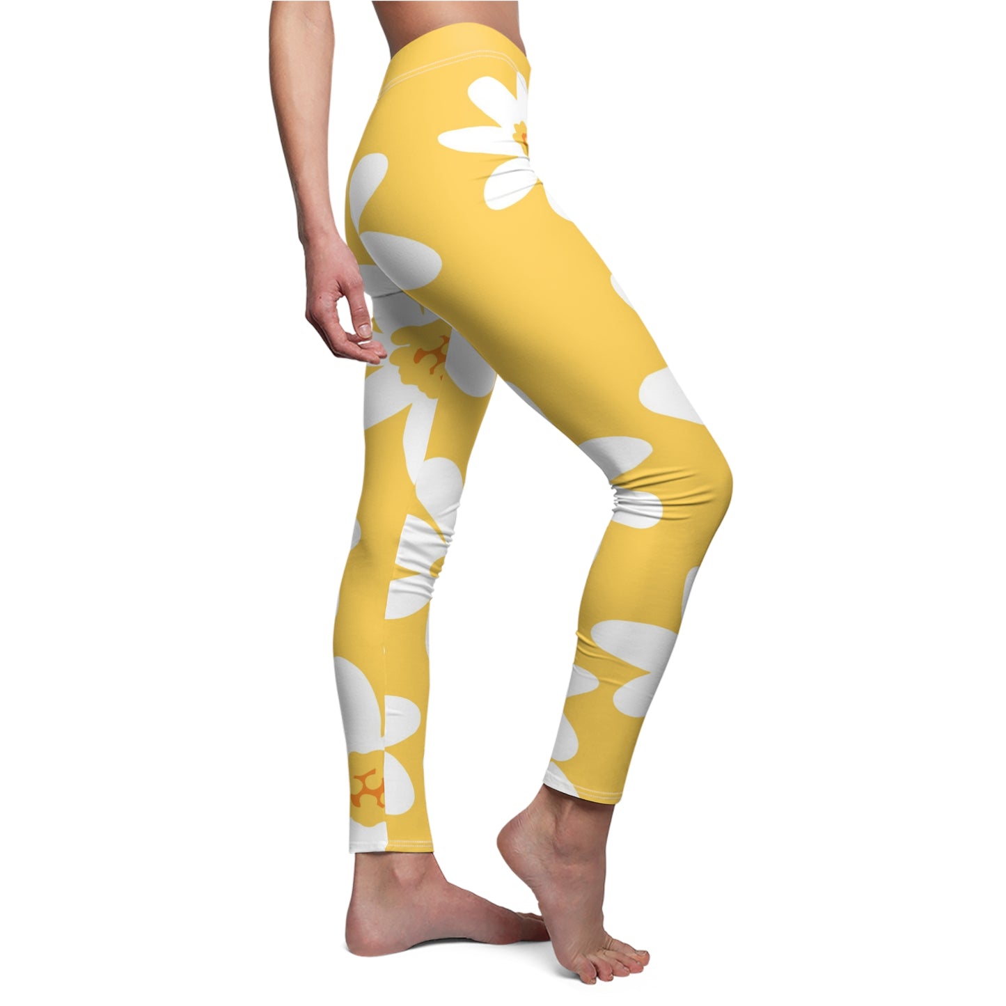 Daisy Print Leggings — Yellow Floral All-Over Print Women's Leggings