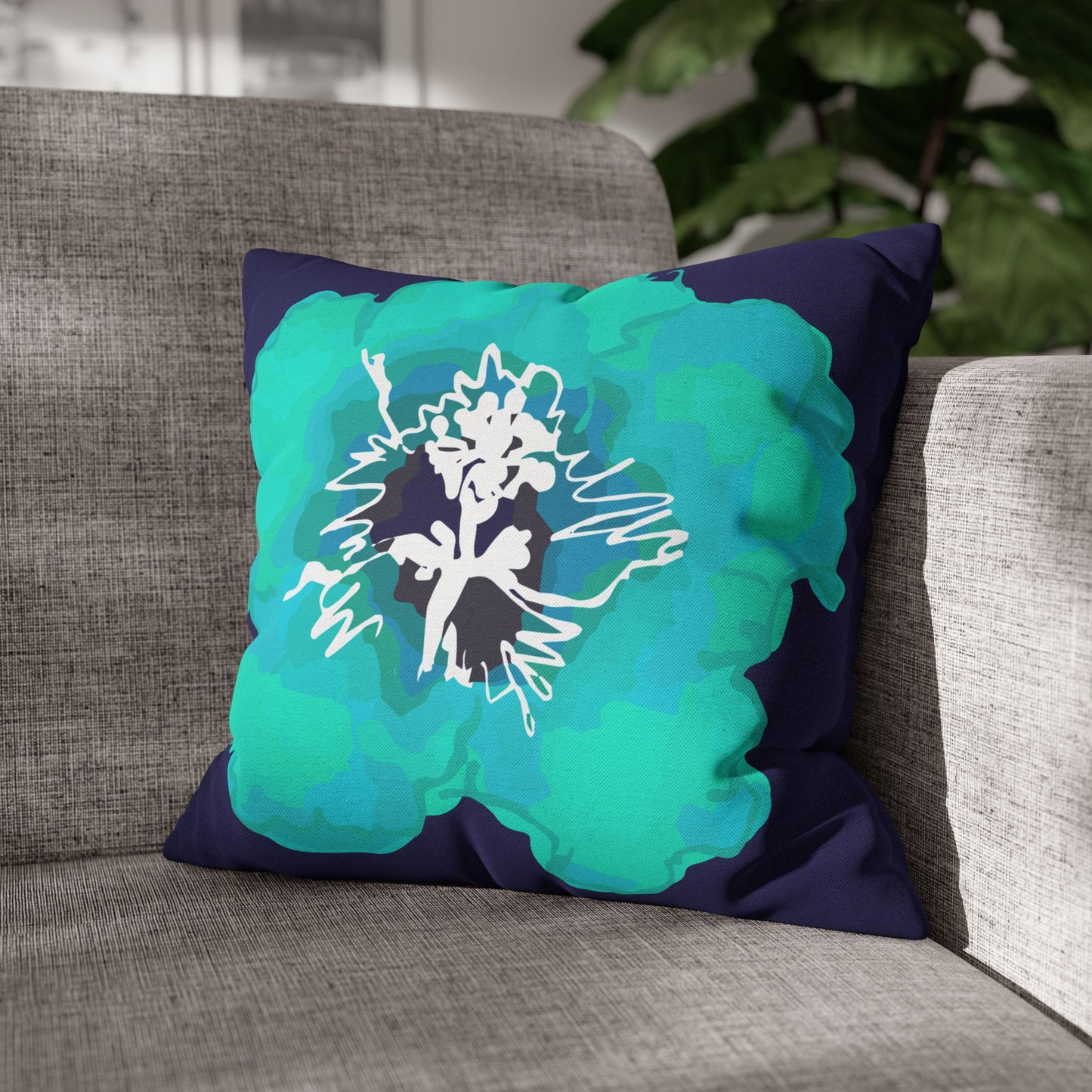 Deep Blue Azalea Floral Decorative Pillowcase, Art Decor, Home Accent, Living Room, Gift for Flower Lovers, Flower Design Cushion Cover