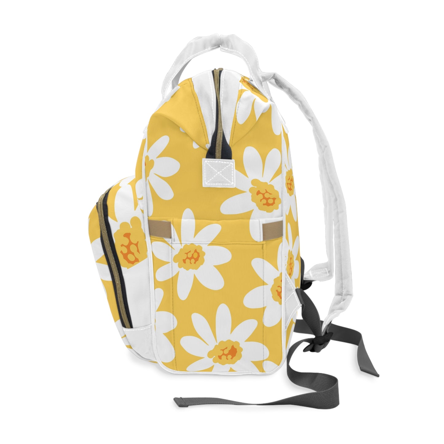 Yellow Daisy Floral Diaper Backpack, Baby Shower Gift, Toddler Bag, Modern Mom Backpack, Functional Baby Gear, Summer Accessory