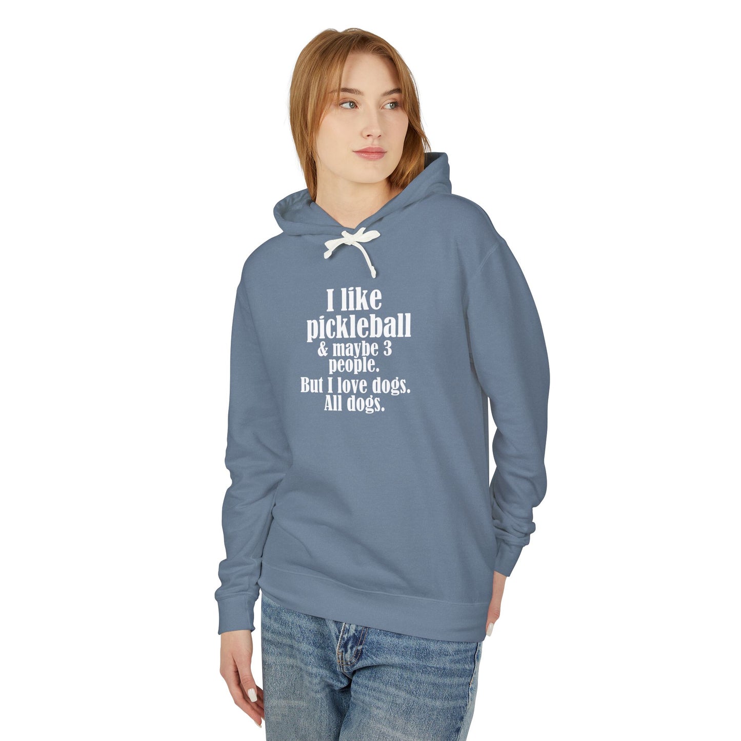 "I like pickleball and maybe three people, but I love all dogs." Pickleball Lover's Hoodie | Sports Sweatshirt, Funny Pickleball Gift, Activewear, Unisex Apparel, Fun Sportswear
