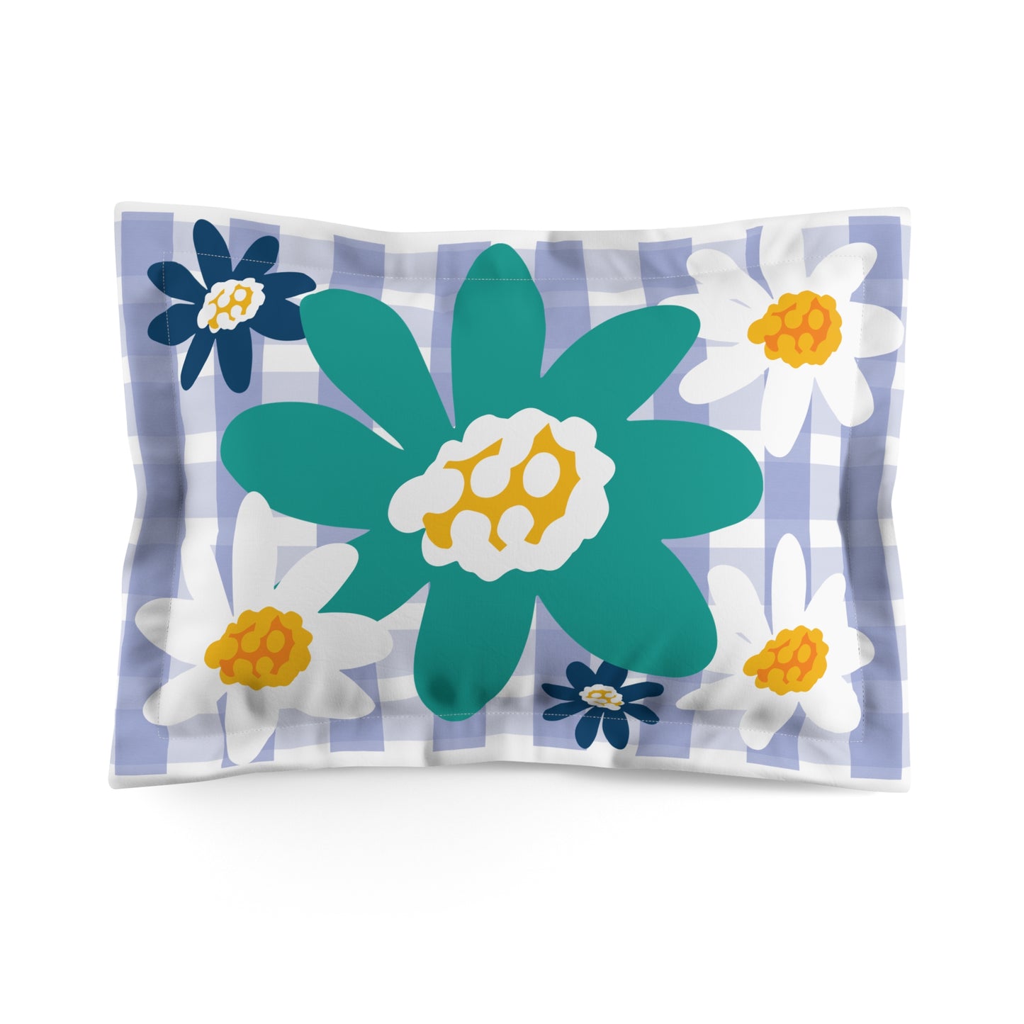 Bright Dasiy Floral Microfiber Pillow Sham in blues, turquoise and yellow, Cozy Bedding, Home Decor, Gift for Flower Lovers, Bedroom Makeover, Spring Decor