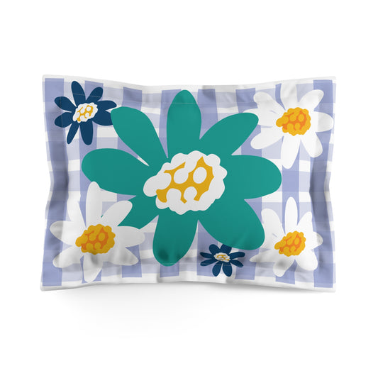 Bright Dasiy Floral Microfiber Pillow Sham in blues, turquoise and yellow, Cozy Bedding, Home Decor, Gift for Flower Lovers, Bedroom Makeover, Spring Decor
