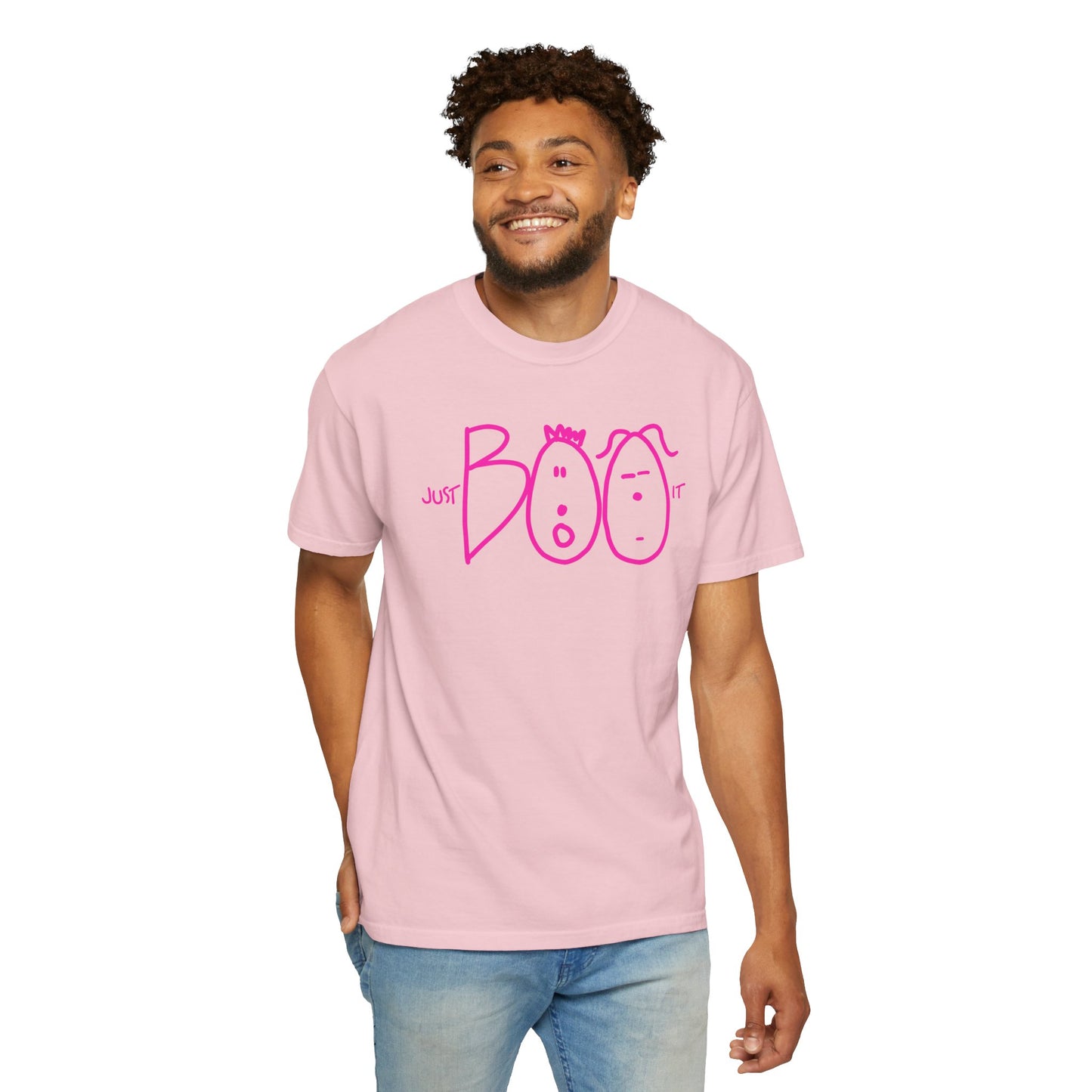 JUST BOO IT....Spooky Unisex Garment-Dyed T-shirt, Halloween Tee, Trendy Graphic Tee, Funny Costume Top, Holiday Apparel, Party Wear