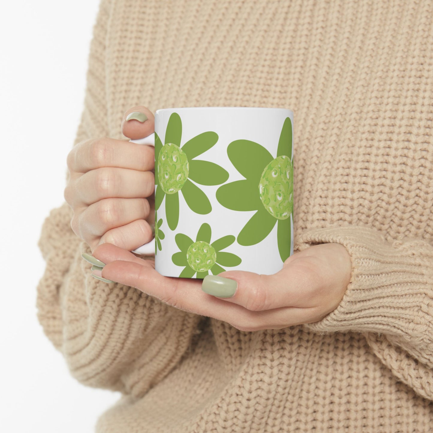 Green Pickleball Daisy Floral Ceramic Mug - Perfect Gift for Garden Lovers, Tea or Coffee Lovers, Mother's Day, Birthdays, Home Decor, Eco-Friendly