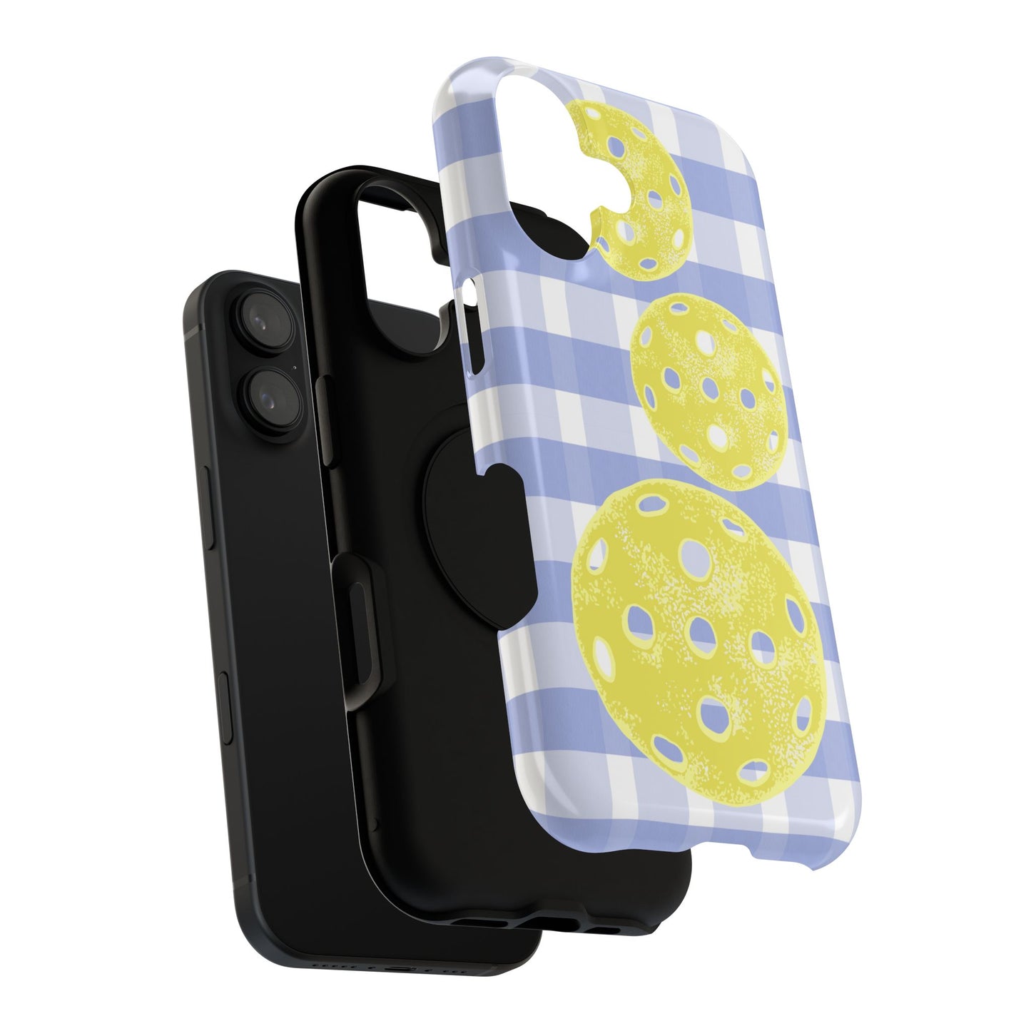 Pickleball Pattern Phone Case — Yellow Pickleball on Blue Gingham Impact Case