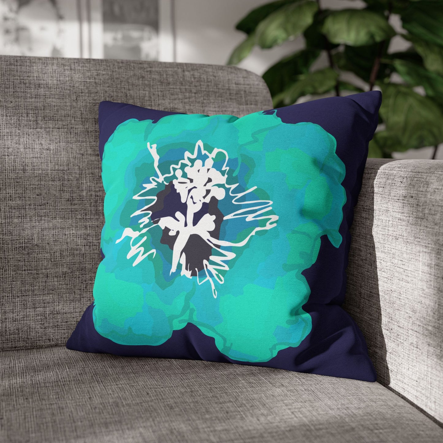 Deep Blue Azalea Floral Decorative Pillowcase, Art Decor, Home Accent, Living Room, Gift for Flower Lovers, Flower Design Cushion Cover