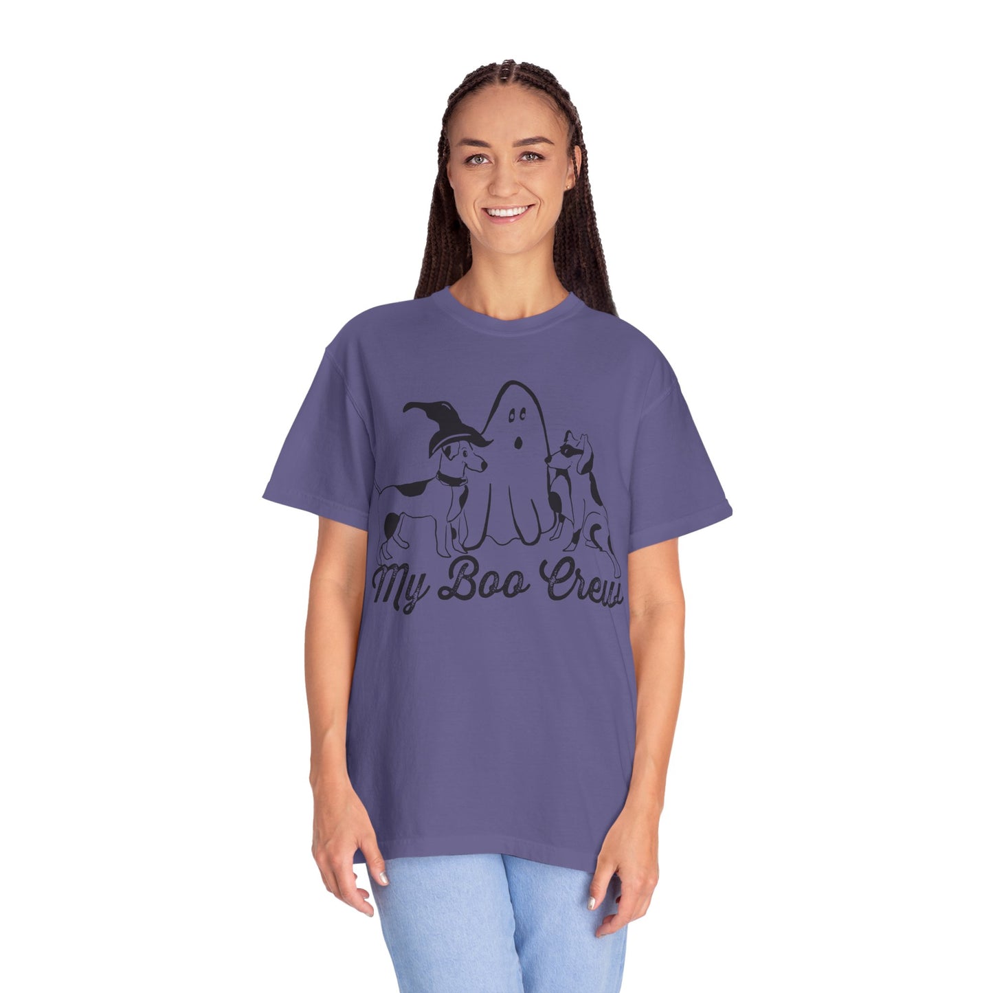 My Boo Crew Halloween T-Shirt, Cute Dog Ghost Tee, Halloween Unisex Garment-Dyed Shirt, Pet Lovers Gift, Autumn Apparel, Fun Halloween Outfit