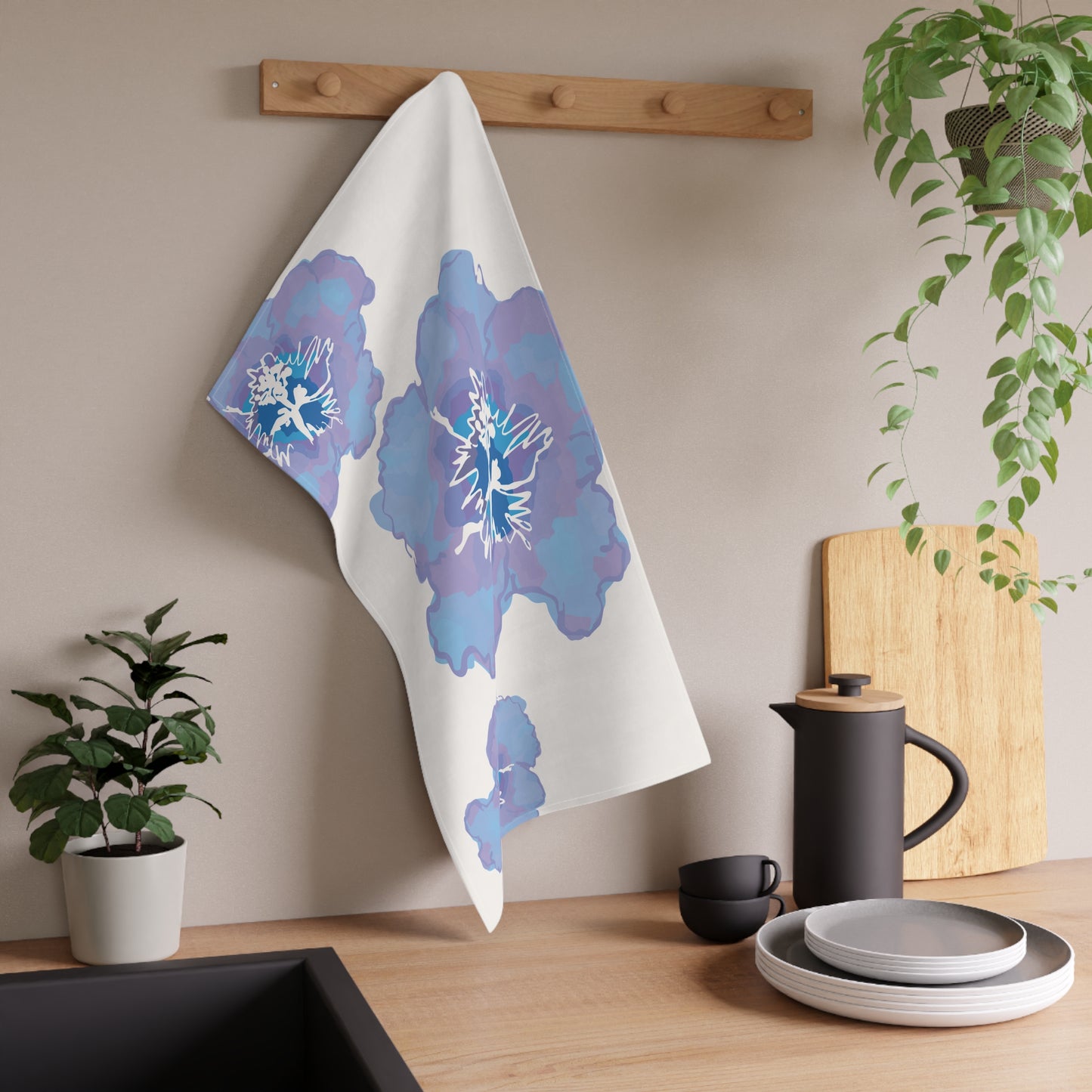 Vibrant Floral Azalea Periwinkle Tea Towels, Kitchen Decor, Gift for Her, Mothers Day, Flower Kitchen Towel, Home Accessories, Eco-Friendly Cloths
