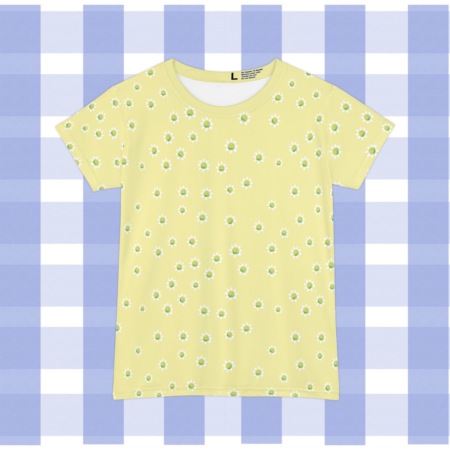 Daisy Tennis Ball Dainty Print Women's Tee — Pastel Yellow Floral Short Sleeve Shirt