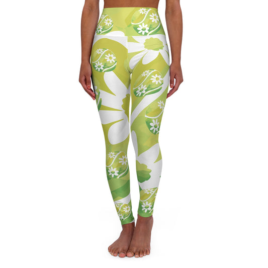 High Waisted Tennis Daisy Floral Yoga Leggings, Comfortable Workout Pants, Activewear for Women, Trendy Athleisure, Gift for Fitness Lovers