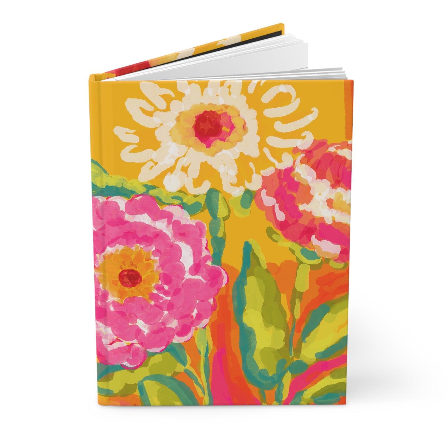Floral Watercolor Hardcover Journal — Bright Pink & Yellow Flower Notebook