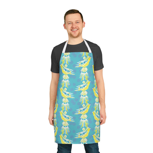 Bright Turquoise Tassel Bird Pattern Apron - Colorful Cooking Gift, Kitchenware for Chefs, Stylish BBQ Accessory, Home Cooking Fun, Unique Gift Idea