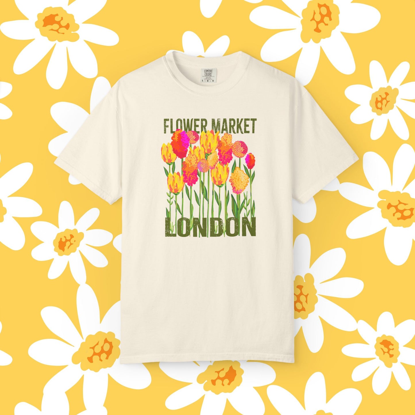 London Flower Market T-Shirt | Garment-Dyed Unisex Tee | Spring Fashion, Gift for Garden Lovers, Fashion Statement, Summer Style