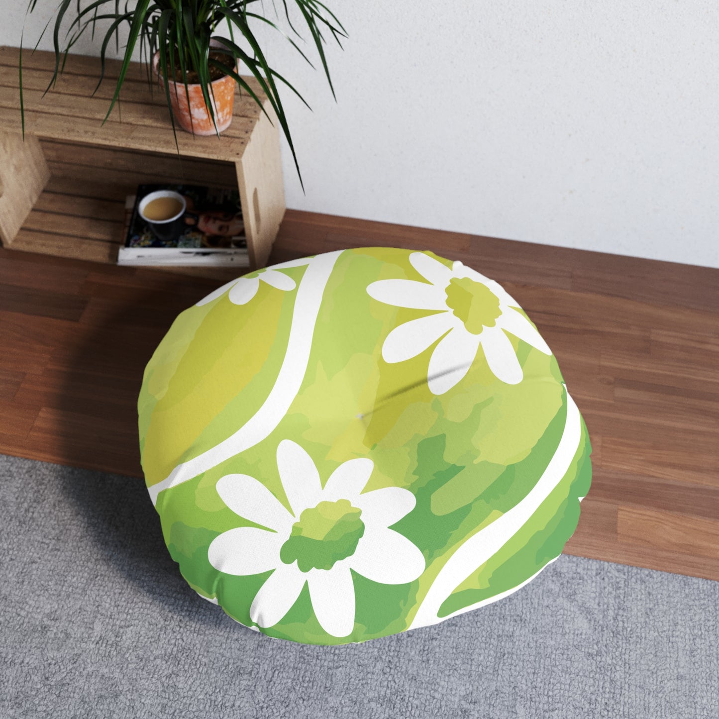 Charming Tennis Ball Floral Tufted Floor Pillow, Cozy Home Décor, Relaxation Accent, Gift for Tennis Lovers, Springtime Vibe