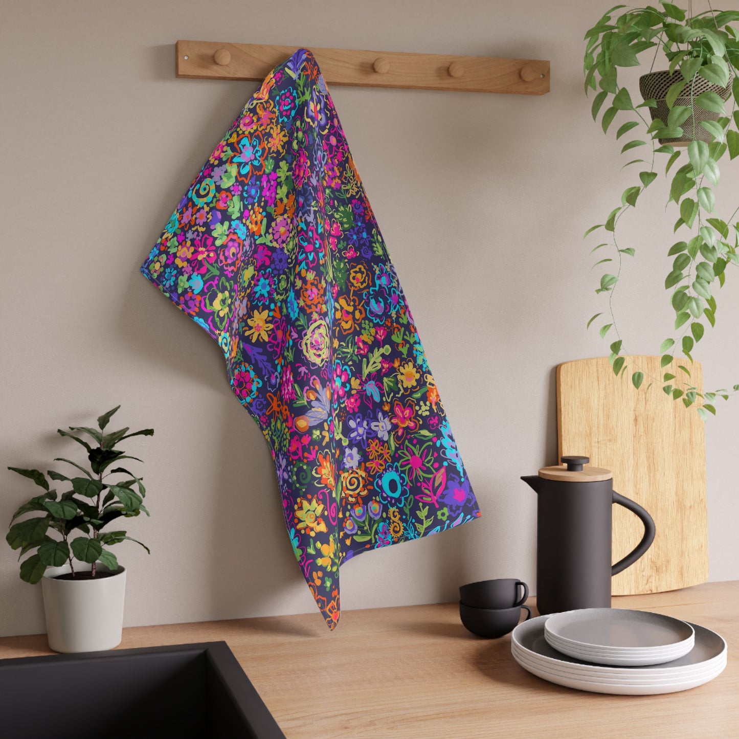 Vibrant Floral Tea Towels, Boho Style Towels featuring artwork by Ally Hunt