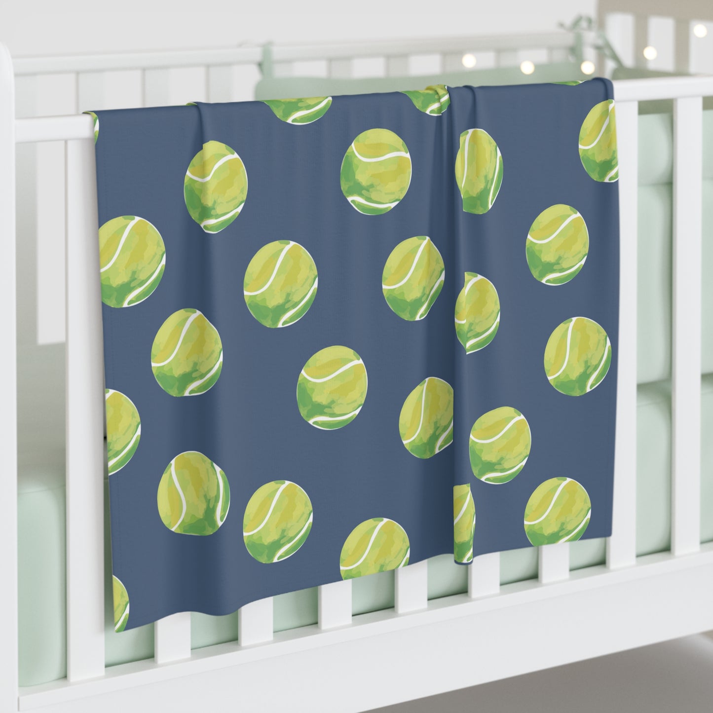 Tennis Baby Swaddle Blanket — Navy Tennis Ball Pattern