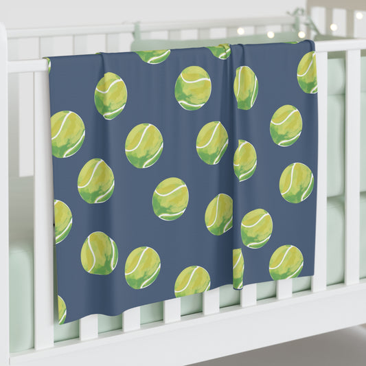 Tennis Baby Swaddle Blanket — Navy Tennis Ball Pattern