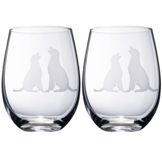 Set of 2 Labrador Dog Stemless Wine Glasses by The Wine Savant - Lab Retriever Puppy & Doggy Lover Him & Her - Dogs Silhouette - Glass Gifts Etched Tumblers for Anniversary, Wedding, Home Bar Gifts-0