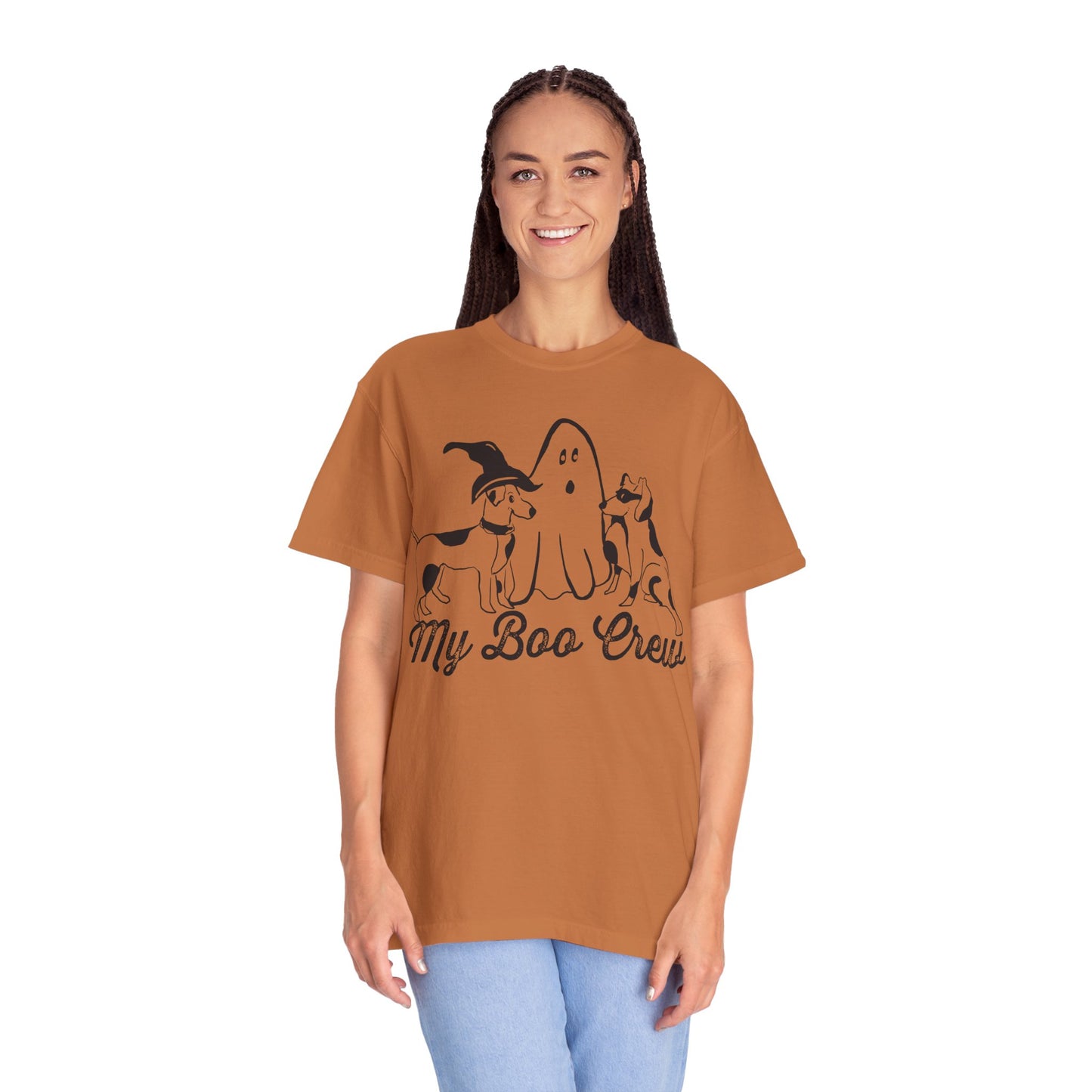 My Boo Crew Halloween T-Shirt, Cute Dog Ghost Tee, Halloween Unisex Garment-Dyed Shirt, Pet Lovers Gift, Autumn Apparel, Fun Halloween Outfit