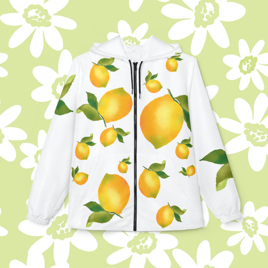 Citrus Print Windbreaker Jacket - Fresh Lemon Rain Coat, Spring Fashion, Outdoor Jacket, Gift for Her, Casual Jacket