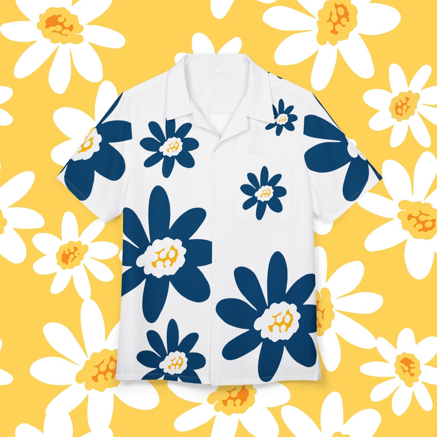 Men's or Woman's Blue Daisy Floral Hawaiian Shirt, Tropical Vacation Wear, Beach Party Attire, Summer Chill Outfit, Luau Celebration Shirt
