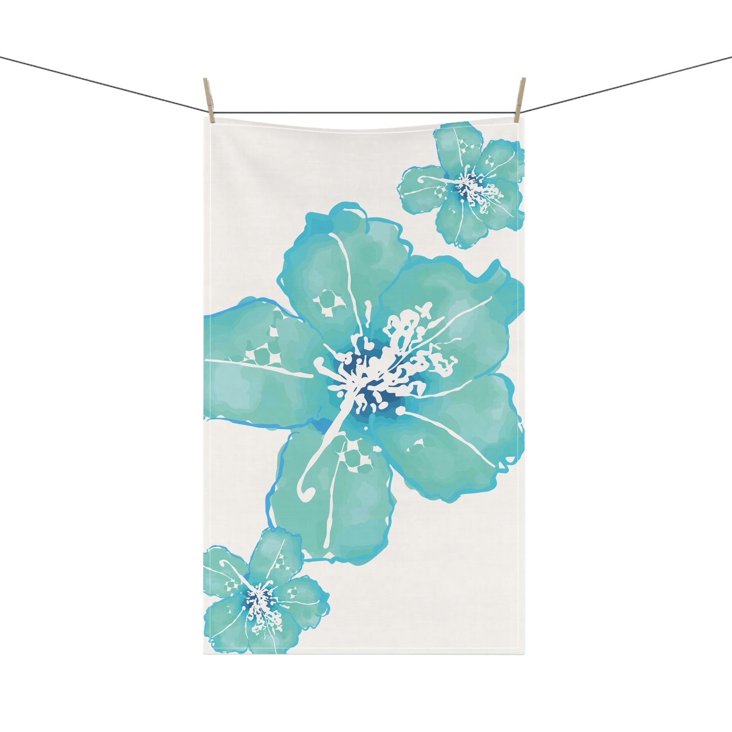 Elegant Turquoise Azalea Floral Tea Towels, Kitchen Décor, Gift for Tea Lovers, Home Essentials, Wedding Gift, Botanical Design