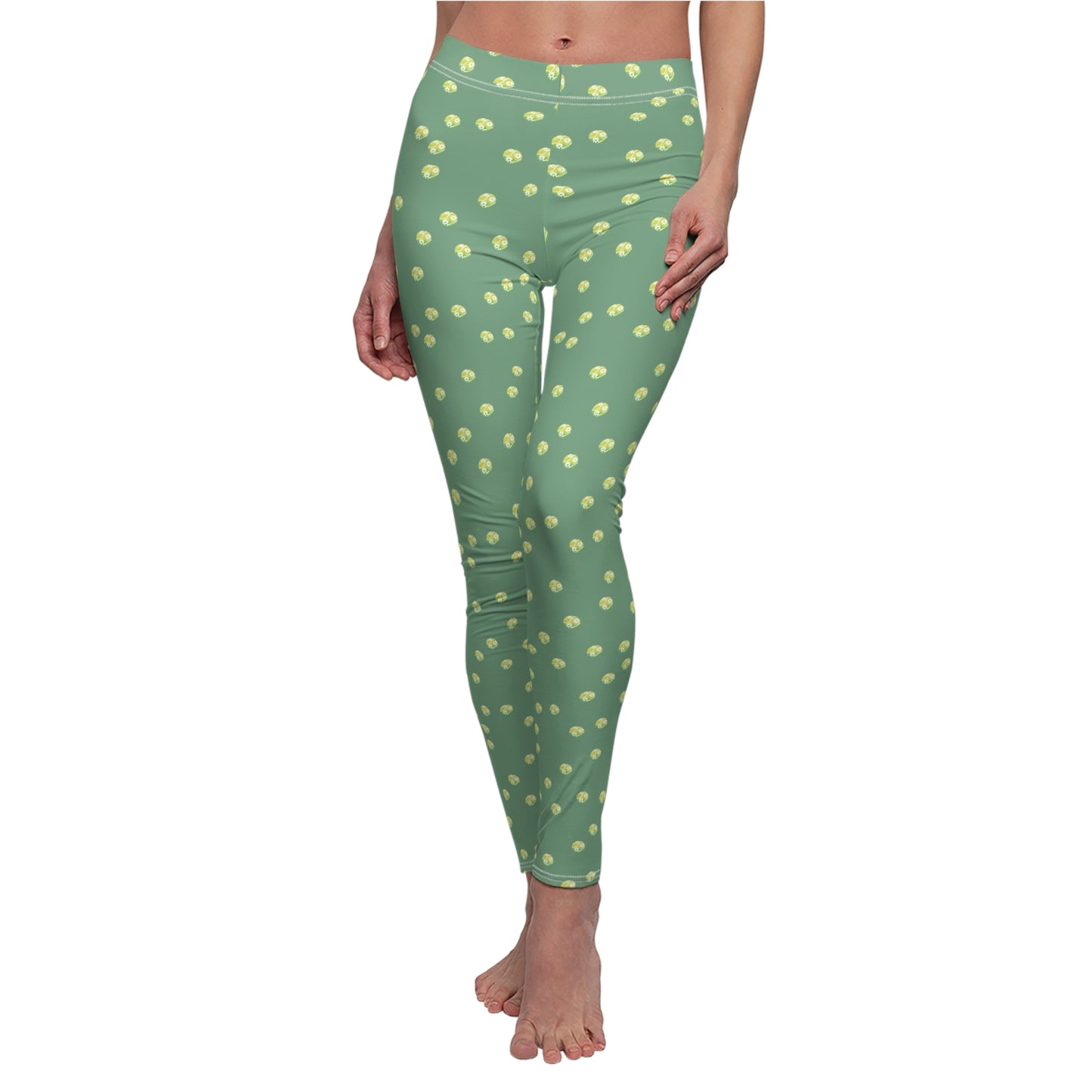 Green Polka Dot Tennis Ball Women's Leggings — Casual All-Over Print