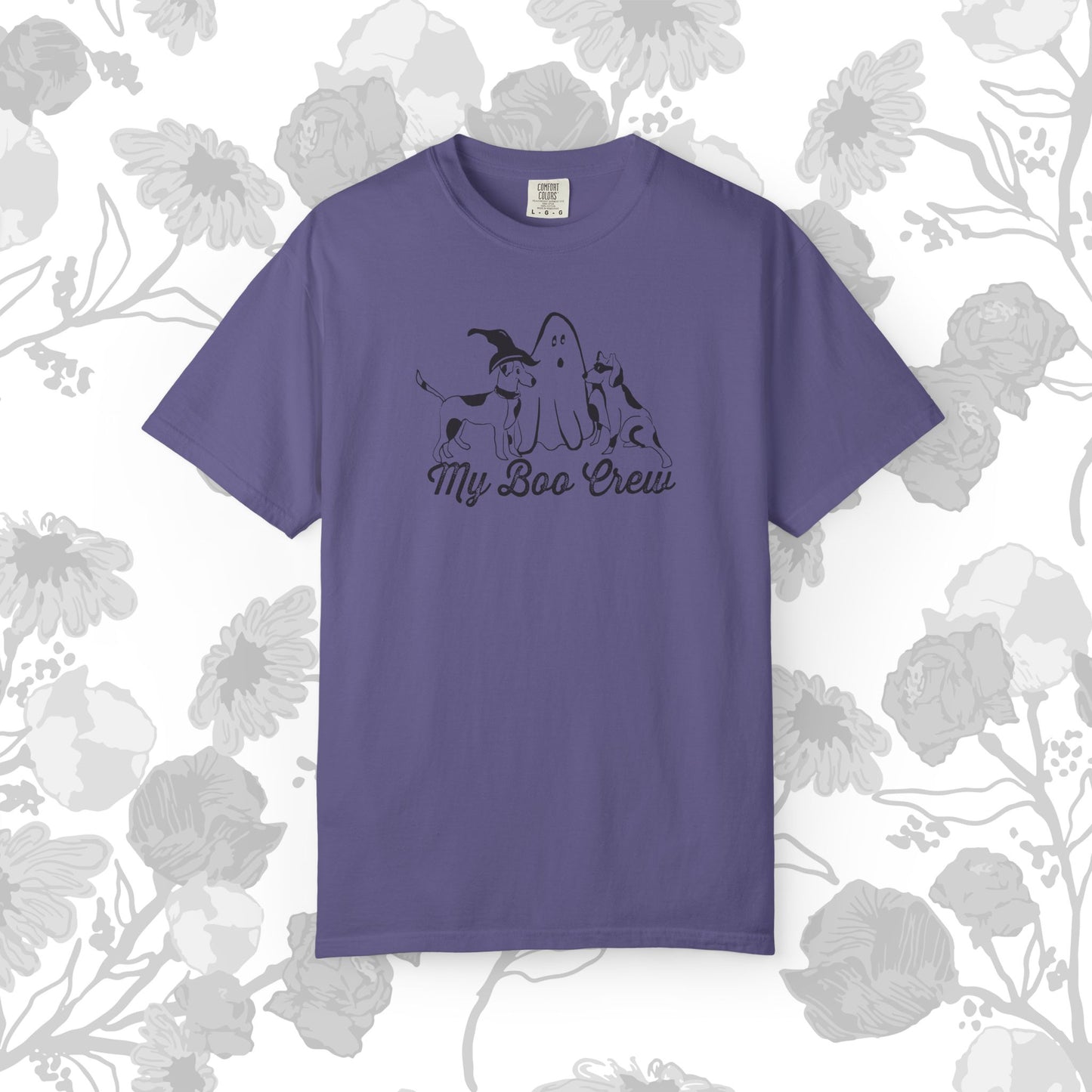 My Boo Crew Halloween T-Shirt, Cute Dog Ghost Tee, Unisex Garment-Dyed Shirt, Pet Lovers Gift, Autumn Apparel, Fun Halloween Outfit