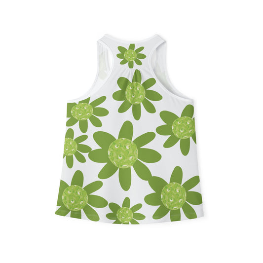 Green Pickleball Daisy Floral Women's Tank Top, Summer Shirt, Beachwear, Casual Outing, Spring Style, Gift for Her, Boho Chic