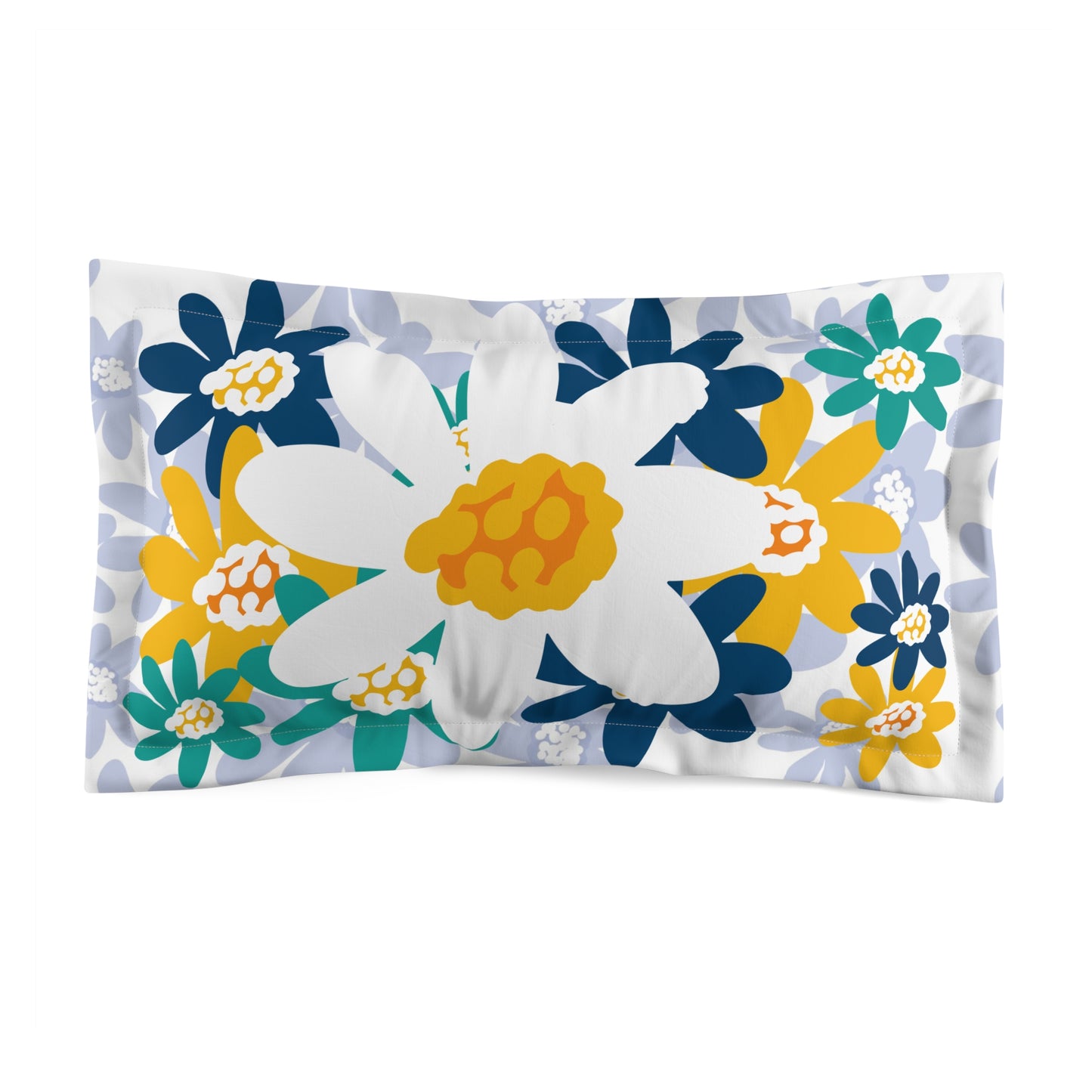 Bright Daisy Floral Microfiber Pillow Sham in blues, turquoise and yellow - Cozy Bedroom Decor, Gift for Home Lovers, Spring Decor, Floral Bedding, Decorative Pillowcase