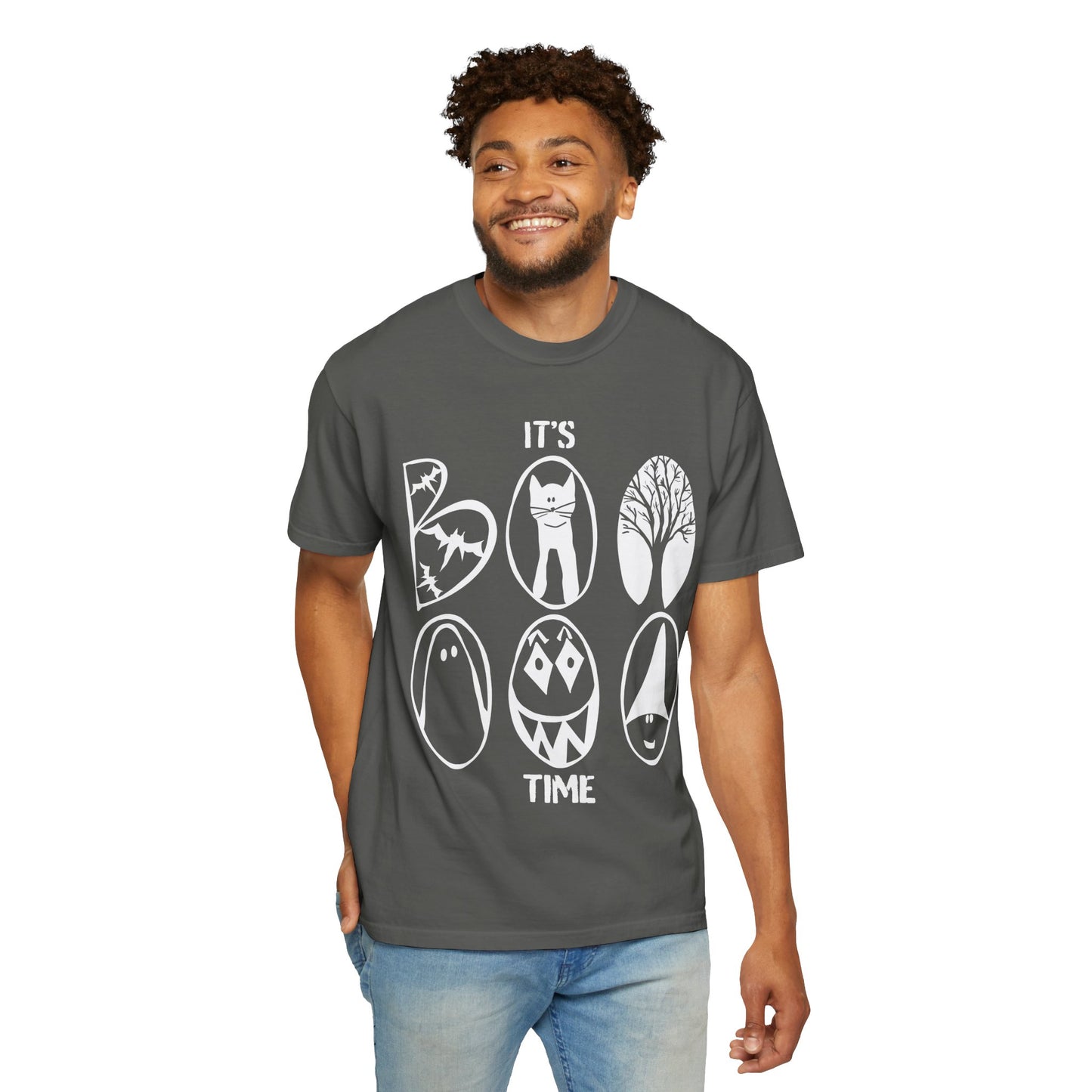 "IT'S BOO TIME" Halloween Themed T-shirt, Spooky Graphic Tee, Unisex T-shirt for Fall, Vintage Style Halloween Shirt, Perfect for Halloween Party