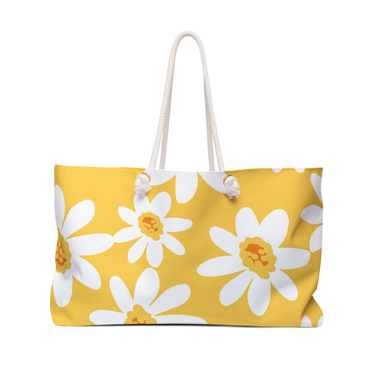 Bright Yellow Daisy Floral Weekender Bag, Summer Travel Tote, Beach Bag, Weekend Getaway Bag, Vacation Essentials, Gift for Her