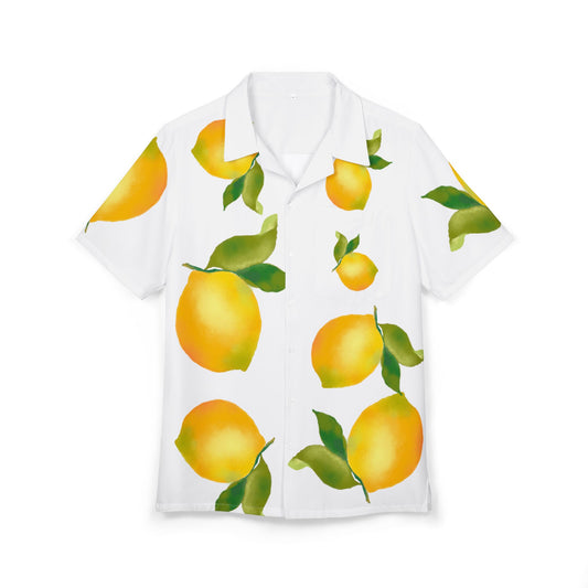 Sunny Lemon Print Button-Down Shirt, Tropical Shirt for Summer, Vacation Wear, Casual Outfit, Gift for Him/Her