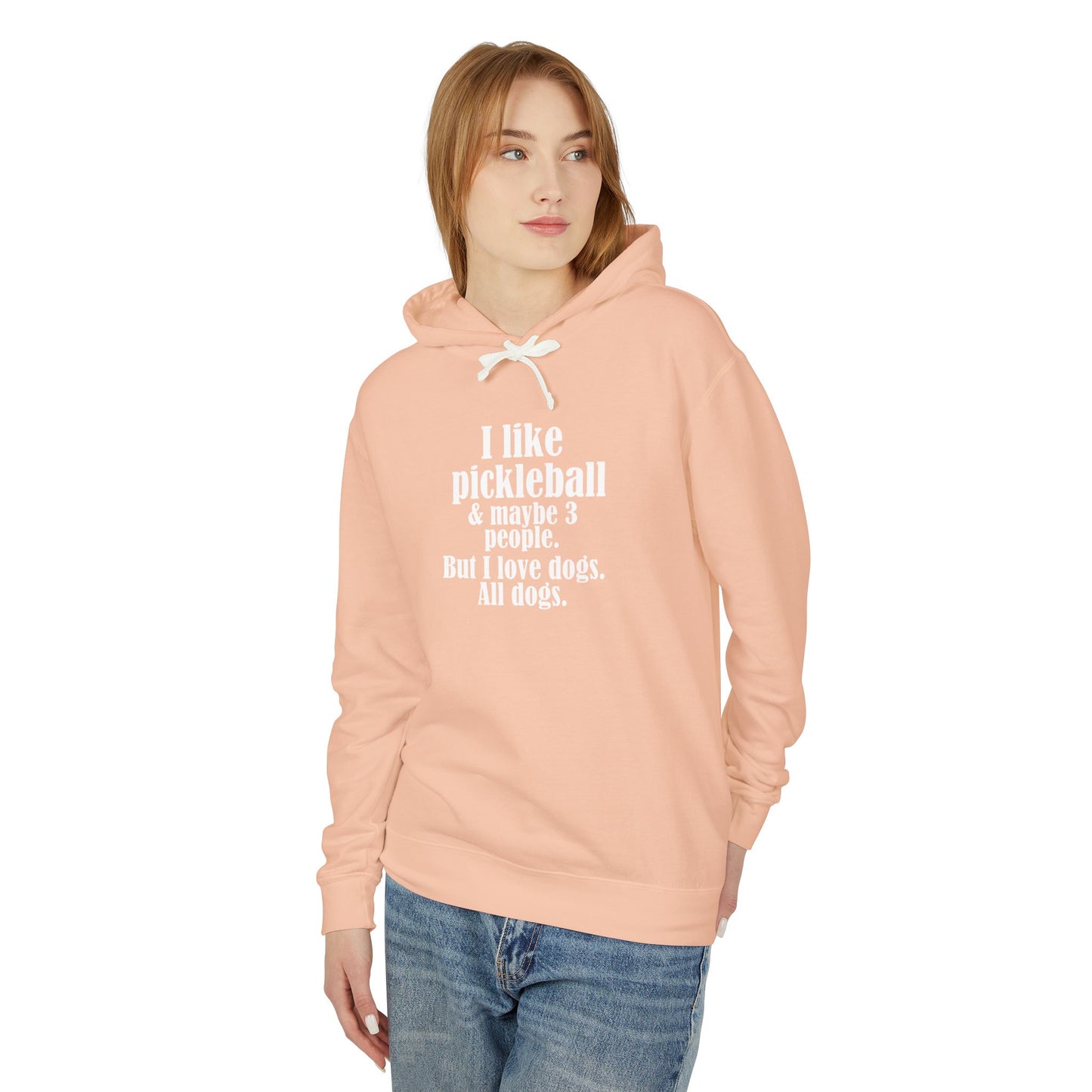 "I like pickleball and maybe three people, but I love all dogs." Pickleball Lover's Hoodie | Sports Sweatshirt, Funny Pickleball Gift, Activewear, Unisex Apparel, Fun Sportswear