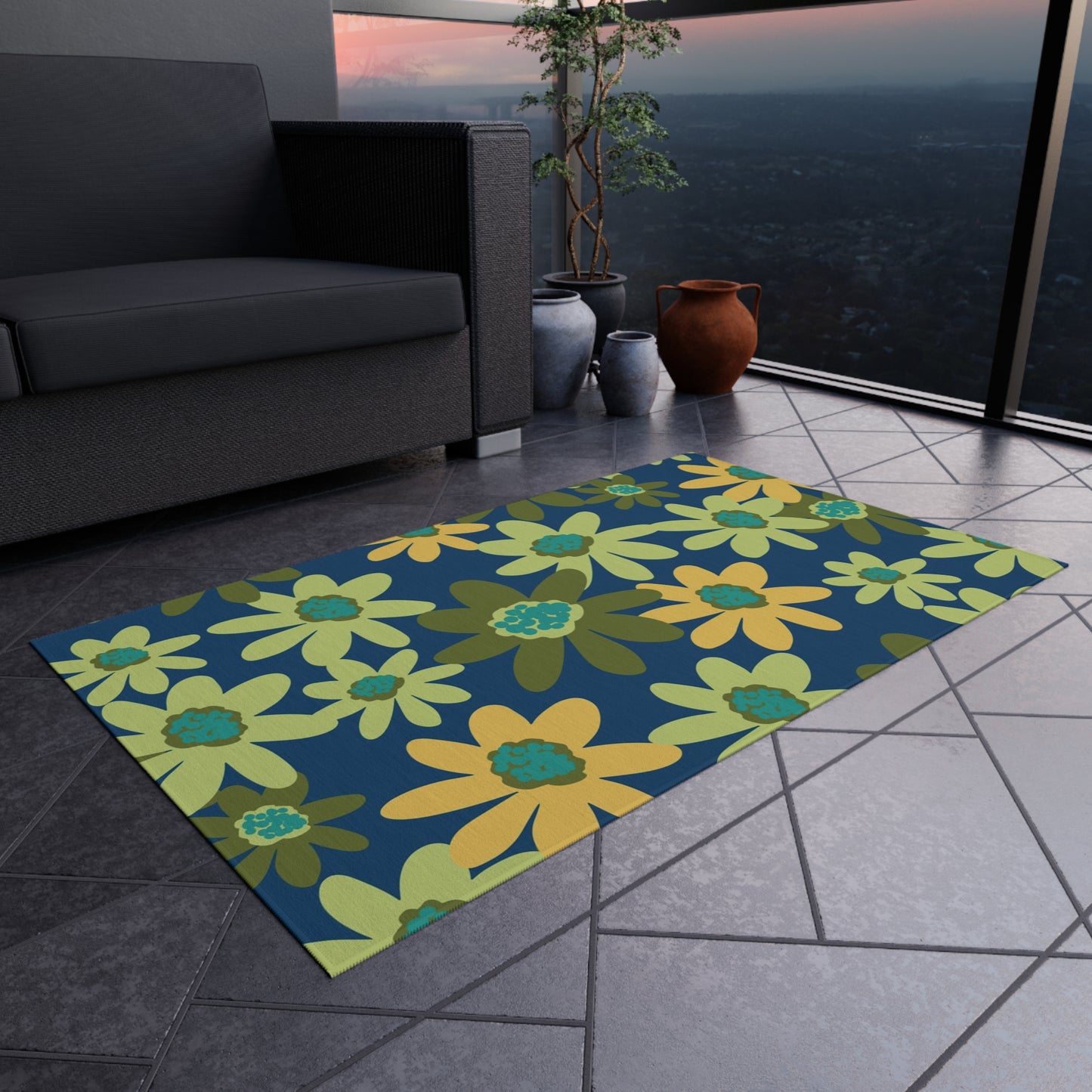 Outdoor Rug - Groovy Daisy Daisy Floral Pattern