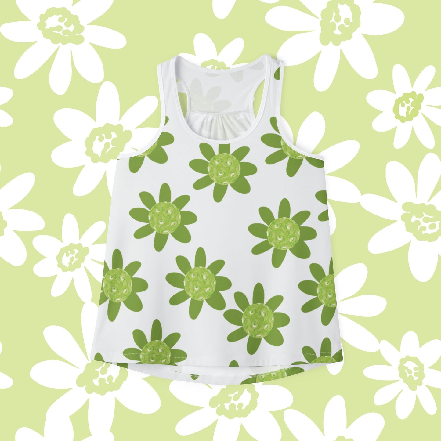 Racerback Tank Top: Green Daisy Pickleball Design, Sports Lover's Gift for Her