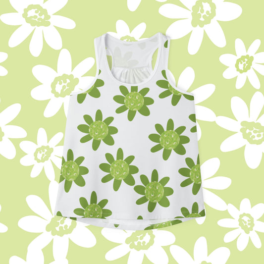 Racerback Tank Top: Green Daisy Pickleball Design, Sports Lover's Gift for Her