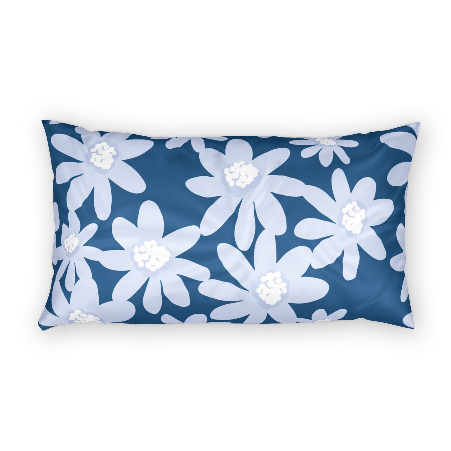 Floral Navy Cotton Pillow Sham — Blue White Daisy Decorative Pillowcase