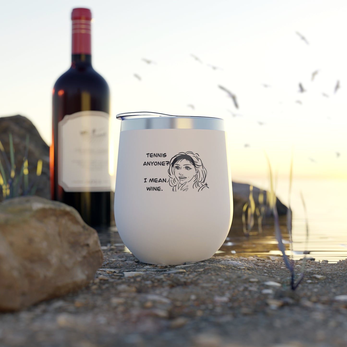 Funny Insulated Wine Cup, Comical Drinkware for Women | Perfect for Parties, Gifts & Celebrations | 'Tennis Anyone? I Mean Wine'