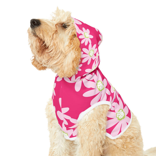 Floral Pink Daisy Pet Hoodie for Fashionable Pets, Cozy Dog Sweatshirt, Cute Cat Outfit, Pet Clothing Gift, Spring Pet Apparel