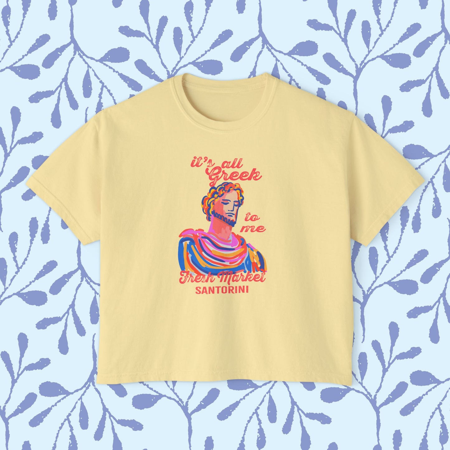 Women's Boxy Tee - 'It's All Greek To Me' Santorini Art Bust Graphic