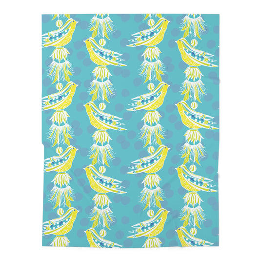 Swaddle Blanket - Blue and Turquoise Tassel Bird Baby Blanket